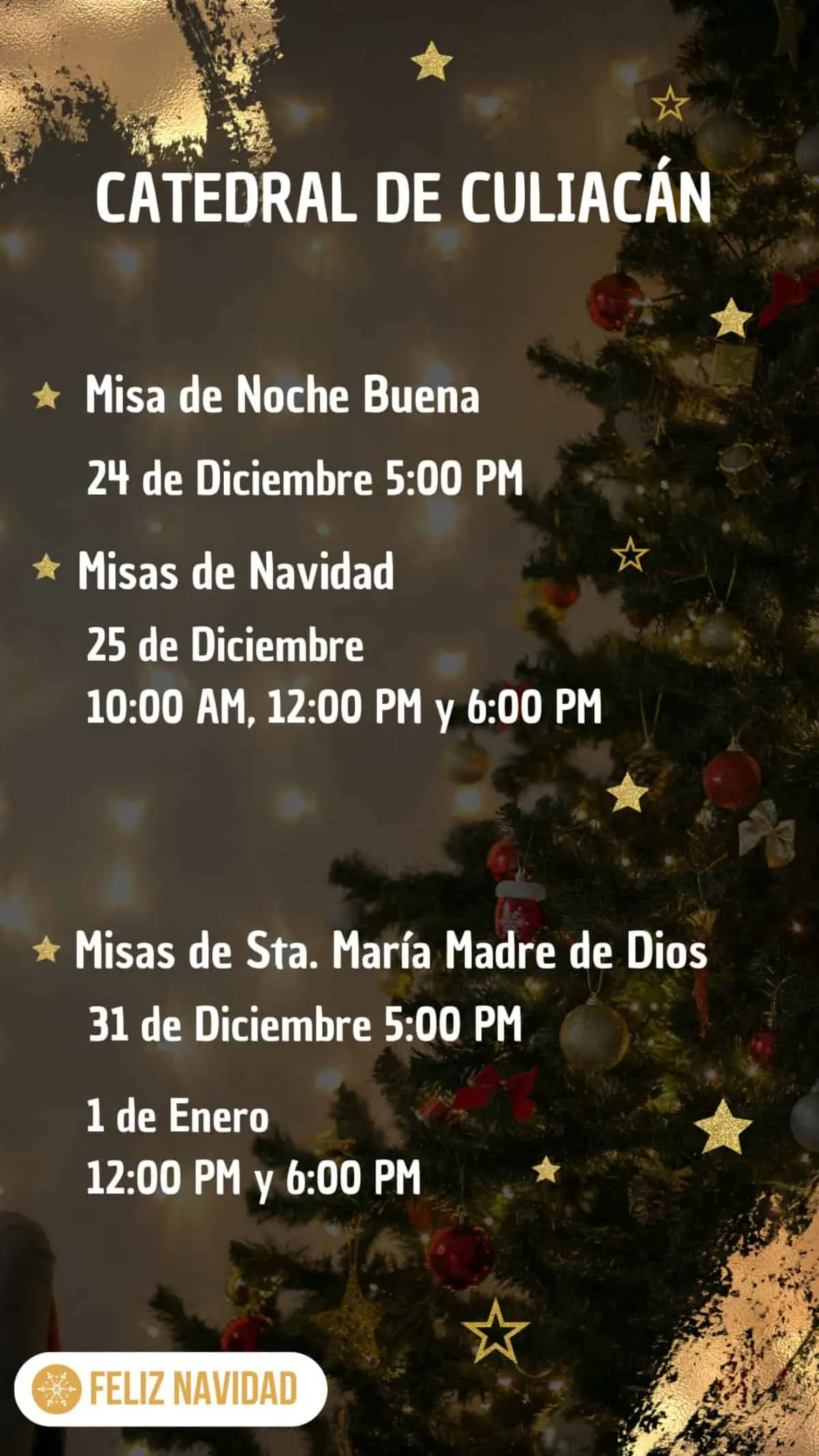 Recibe el 2025 asistiendo a las Misas de Año Nuevo en la Catedral de Culiacán. Imagen: Cortesía