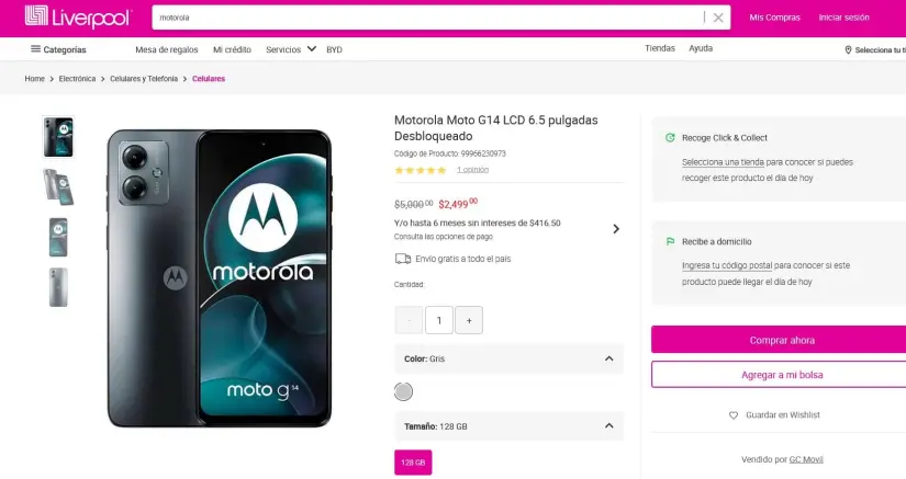  Moto G14 con rebaja por Año Nuevo en Liverpool