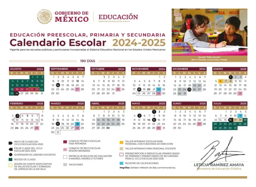 Calendario escolar 2024-2025 de la SEP. Foto: Cortesía