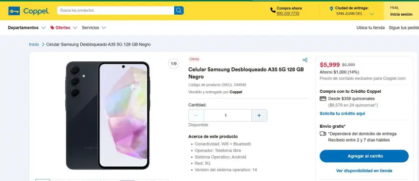 En promoción el Galaxy A35 en Coppel por el Día de Reyes. Foto: Captura de pantalla