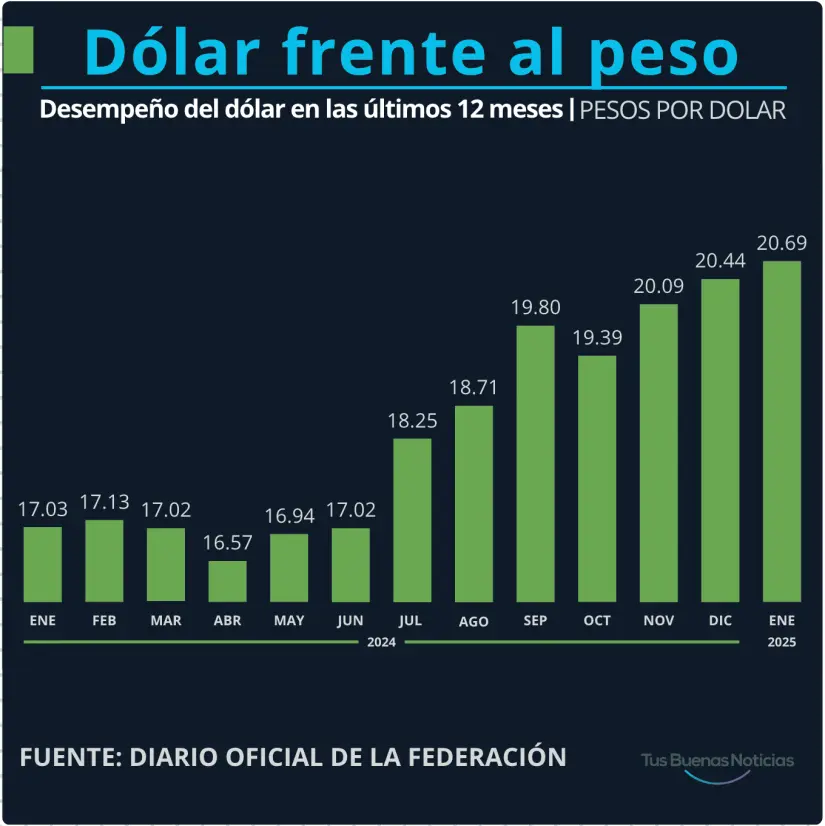 Comportamiento del dólar en el último año. Gráfico. TBN.