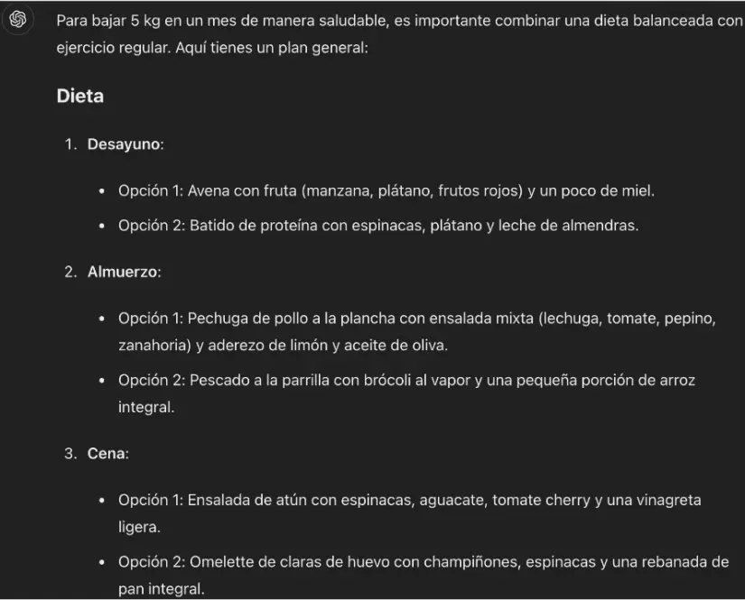 Respuesta: Plan para bajar de peso. Parte 1. ChatGPT.