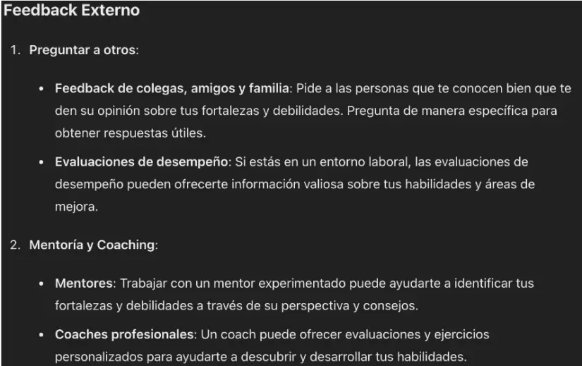 Respuesta: Métodos para conocer tus fortalezas y debilidades. Parte 2. ChatGPT.