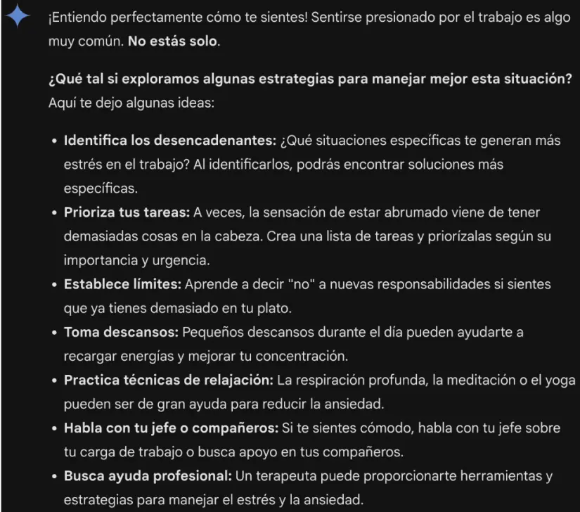 Respuesta: Te lee y aconseja respecto a tus problemas. Gemini.