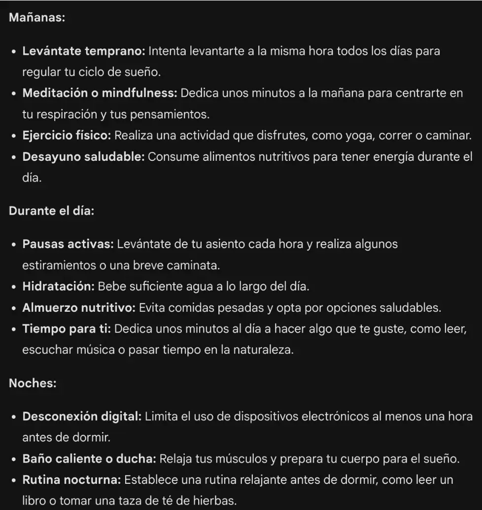 Respuesta: Una rutina para tu bienestar. Gemini.