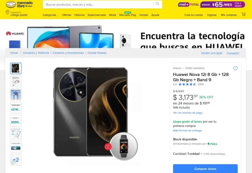 Huawei Nova 12i está en oferta en Mercado Libre por el Día de Reyes. Foto: Captura de pantalla