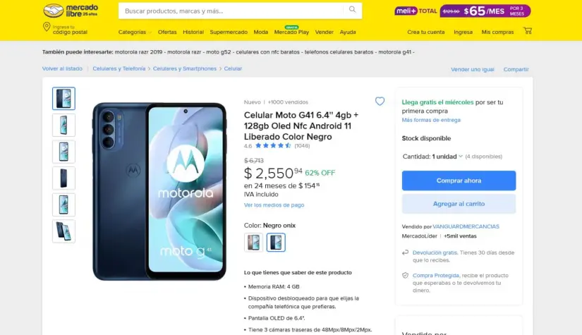 Moto G41 en remate por el Día de Reyes 2025 en Mercado Libre