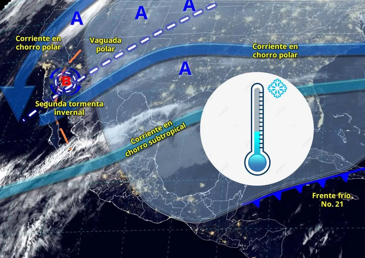 La segunda tormenta invernal y el frente frío 21 producirán bajas temperaturas en gran parte de México. Edición: Tus Buenas Noticias