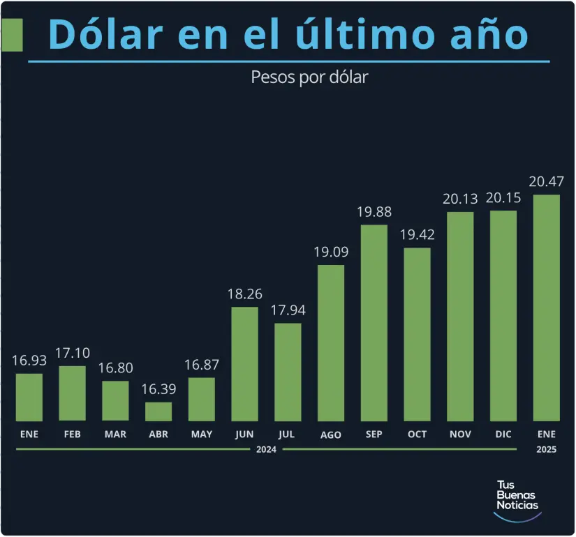 Dólar en el último año. Gráfico. TBN.