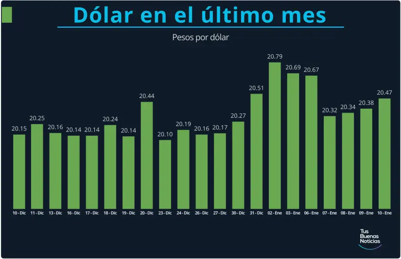 Dólar en el último mes. Gráfico. TBN.