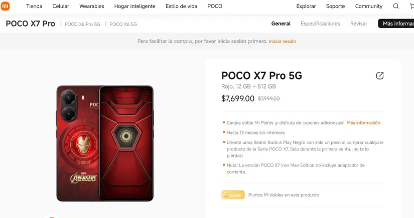 Precio del Poco X7 Pro en versión de Averengers. Foto:Captura de pantalla