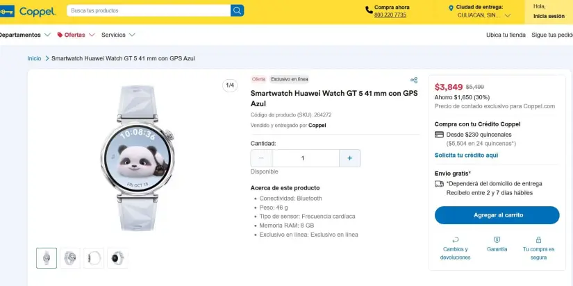 El Huawei Watch GT 5 se encuentra en oferta en Coppel en línea. Foto: Captura de pantalla