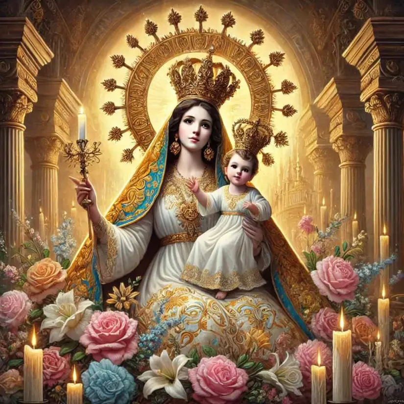 Imagen artística de la Virgen de la Candelaria celebrando su día elaborada con la Inteligencia Artificial.