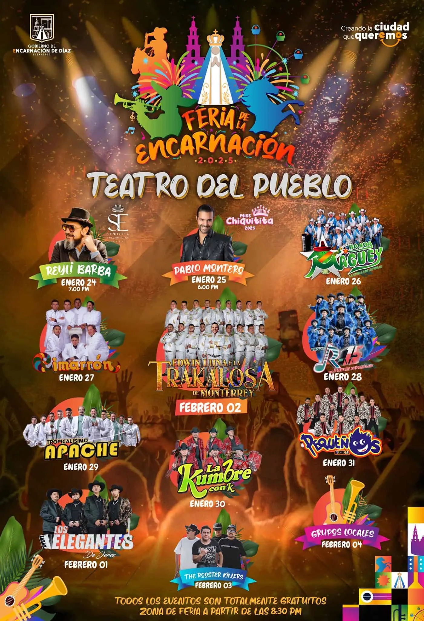 Artistas y fechas en la Feria de Encarnación de Díaz (La Chona) 2025. Foto: Cortesía