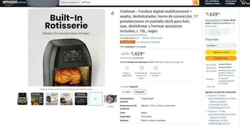 Amazon liquida freidora de aire Chefman con 42% de descuento