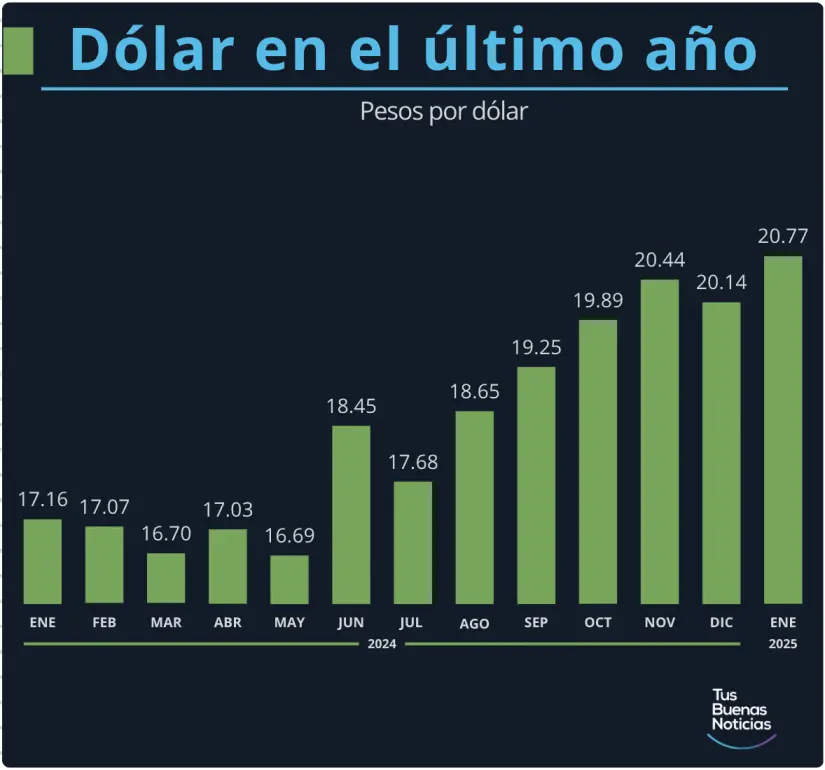 Dólar en el último año. Gráfico. TBN.