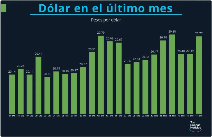 Dólar en el último mes. Gráfico. TBN.