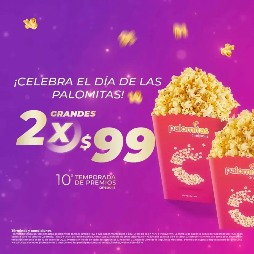 Cinépolis pone las palomitas en promoción para celebrar el Día de las Palomitas. Foto: Cortesía