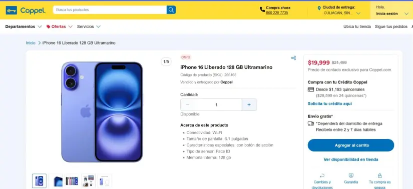 El iPhone 16 con ofertada adelantada de San Valentín en Coppel. Foto: Captura de pantalla