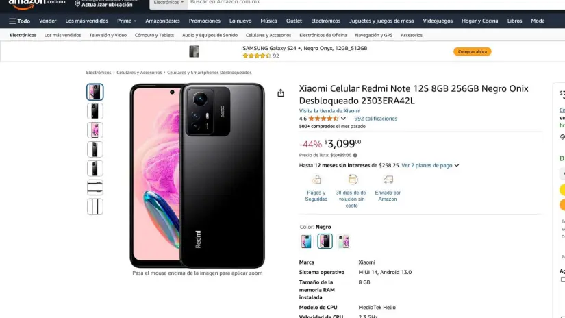 Redmi Note 12s en remate en Amazon por el Día de San Valentín. Foto: Captura de pantalla