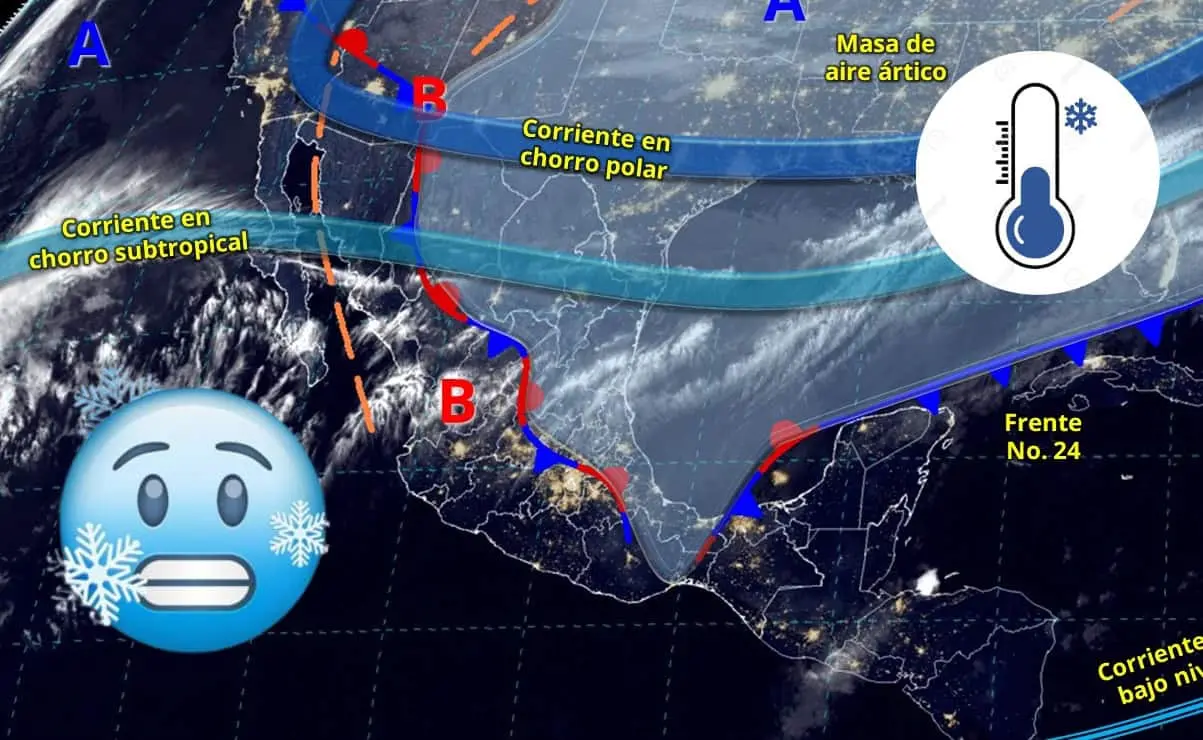 Te compartimos el pronóstico del clima por el frente frío 24 en México. Edición de foto: TBN