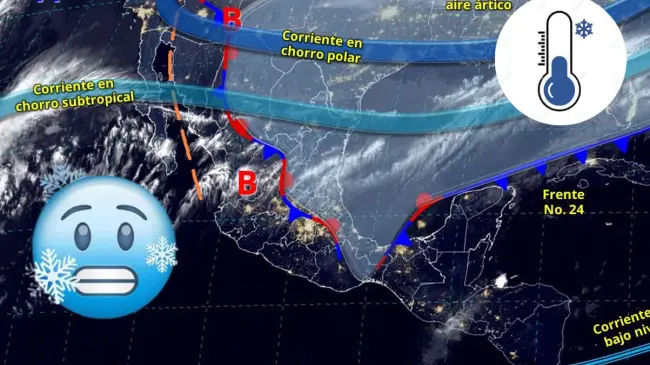 Te compartimos el pronóstico del clima por el frente frío 24 en México. Edición de foto: TBN