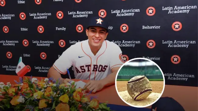 Adrián Emmanuel Ruiz Higuera firma para equipo de beisbol de Grandes Ligas. Foto: Cobaes Sinaloa.
