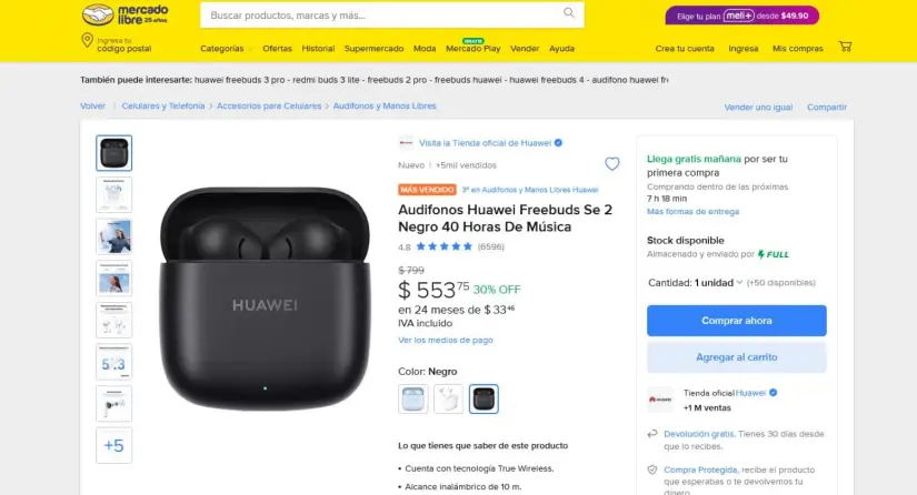 Auriculares Huawei Freebuds Se 2 en promoción por San Valentín en Mercado Libre