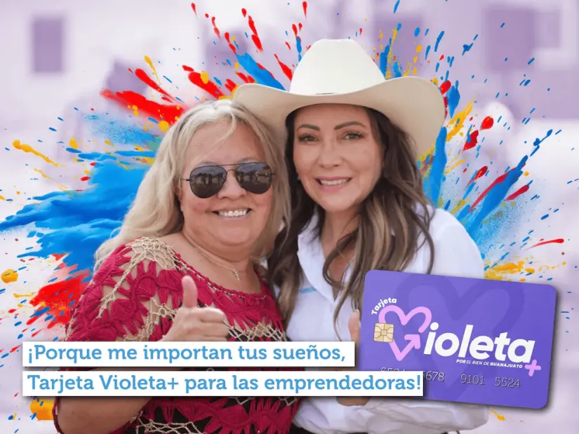 Tarjeta Violeta que busca apoyar a mujeres emprendedoras. Foto: X/Samantha.