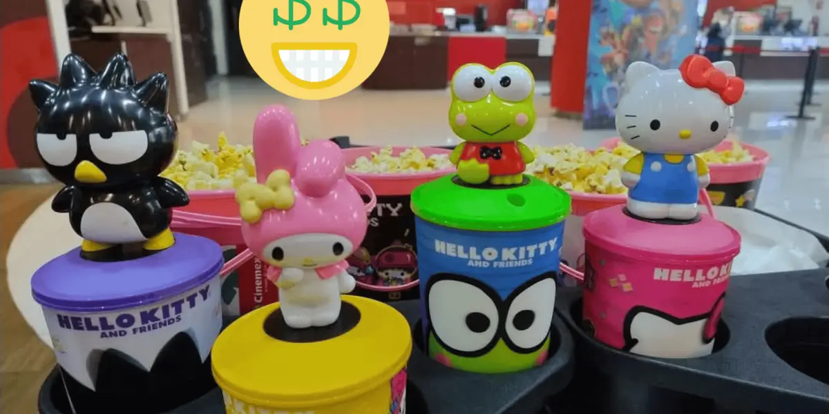 Cinemex inició con la venta de los vasos y cubeta palomera de Hello Kitty. Foto: Vasos De Cine Y C.