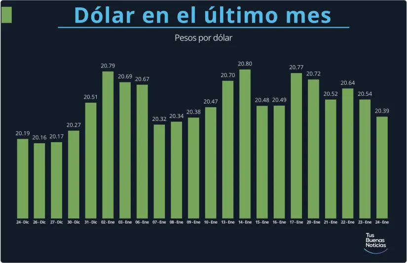 Dólar en el último mes. Gráfico. TBN.