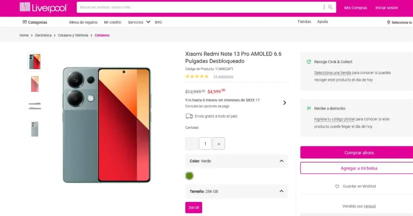 Xiaomi Redmi Note 13 Pro en liquidación en Liverpool, por el Día de San Valentín. 