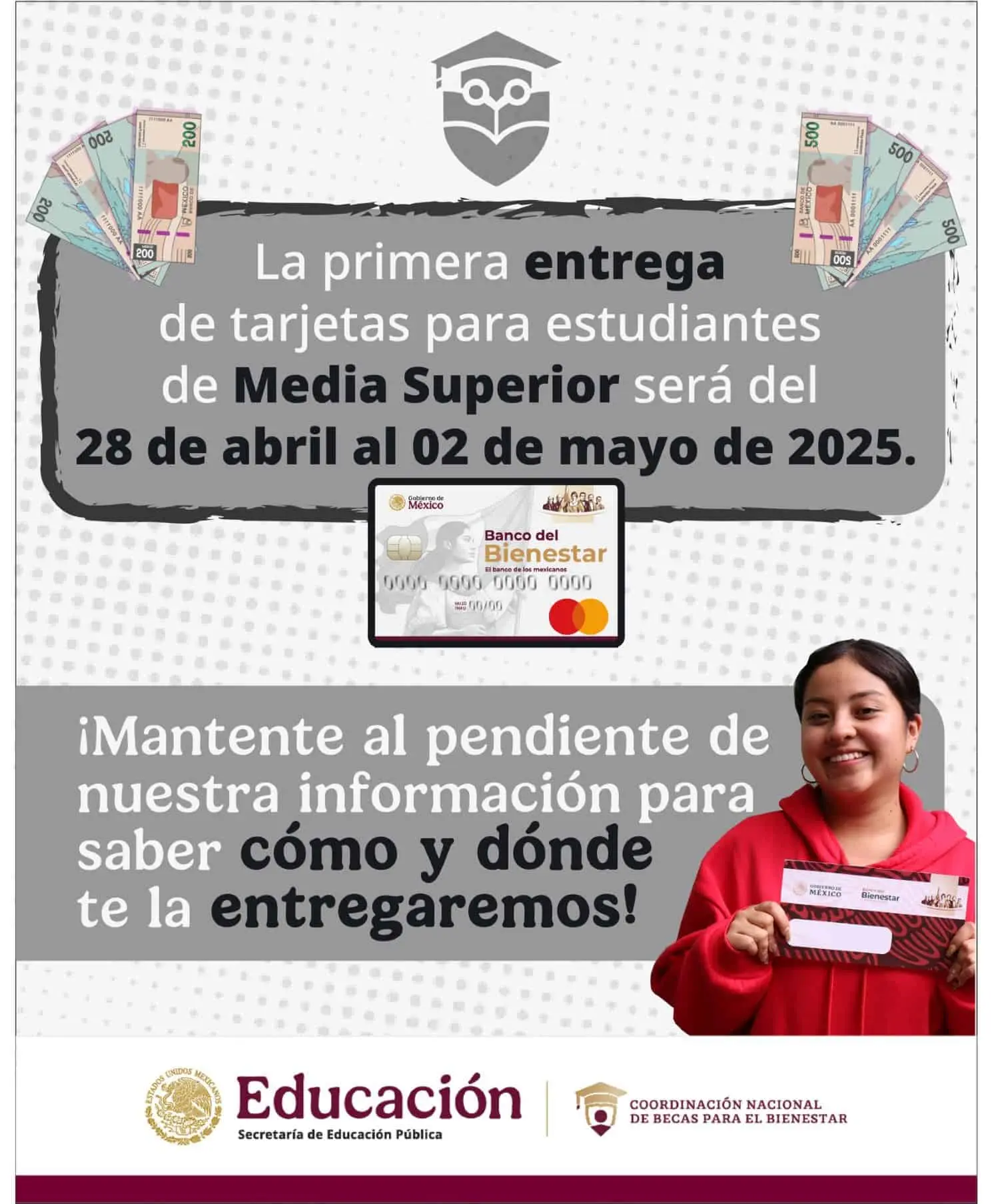 Del 28 abril al 2 de mayo van a entregar la tarjeta de la Beca Benito Juárez para preparatoria. Foto: Cortesía