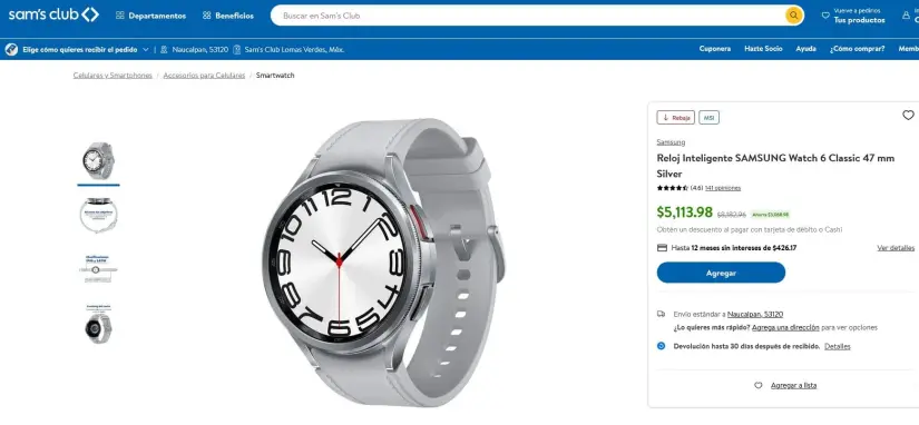 La oferta del Samsung Galaxy Watch6 Classic en Sam's Club por el Día de San Valentín. Foto: Captura de pantalla