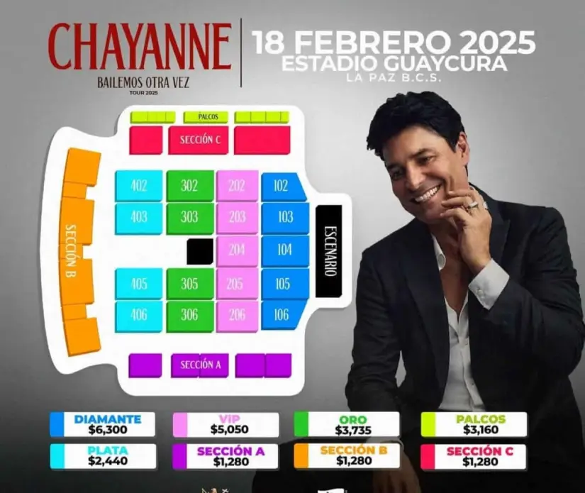 Los costos de los boletos para el concierto de Chayanne en el Carnaval de La Paz 2025. Foto: Cortesía