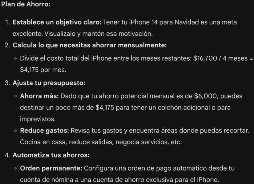 Respuesta: Plan de ahorro. Parte 2. Gemini.