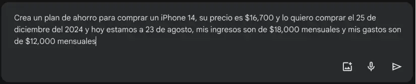 Instrucción: Crear un plan de ahorro. Gemini.