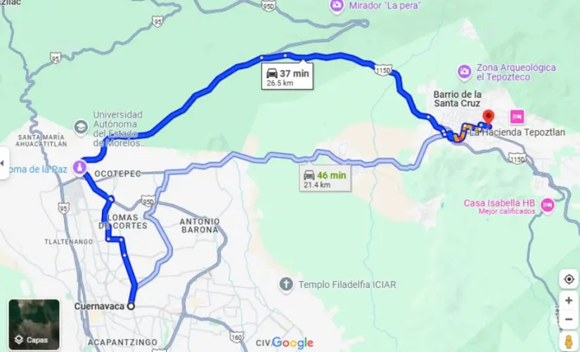 ¿Cuánto se hace de Cuernavaca, Morelos a Tepoztlán?