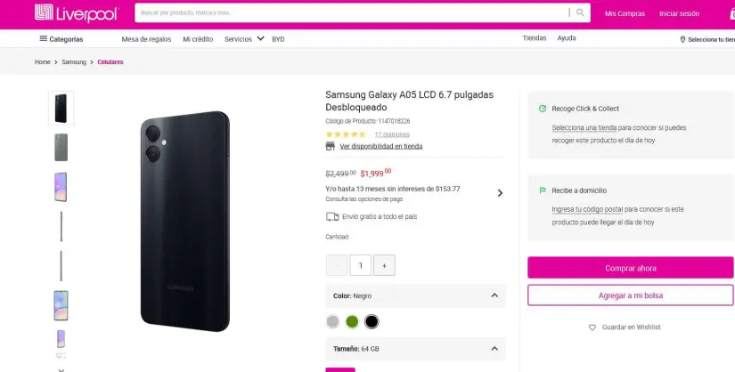 Samsung Galaxy A05 en oferta para San Valentín en Liverpool. Foto: Captura de pantalla