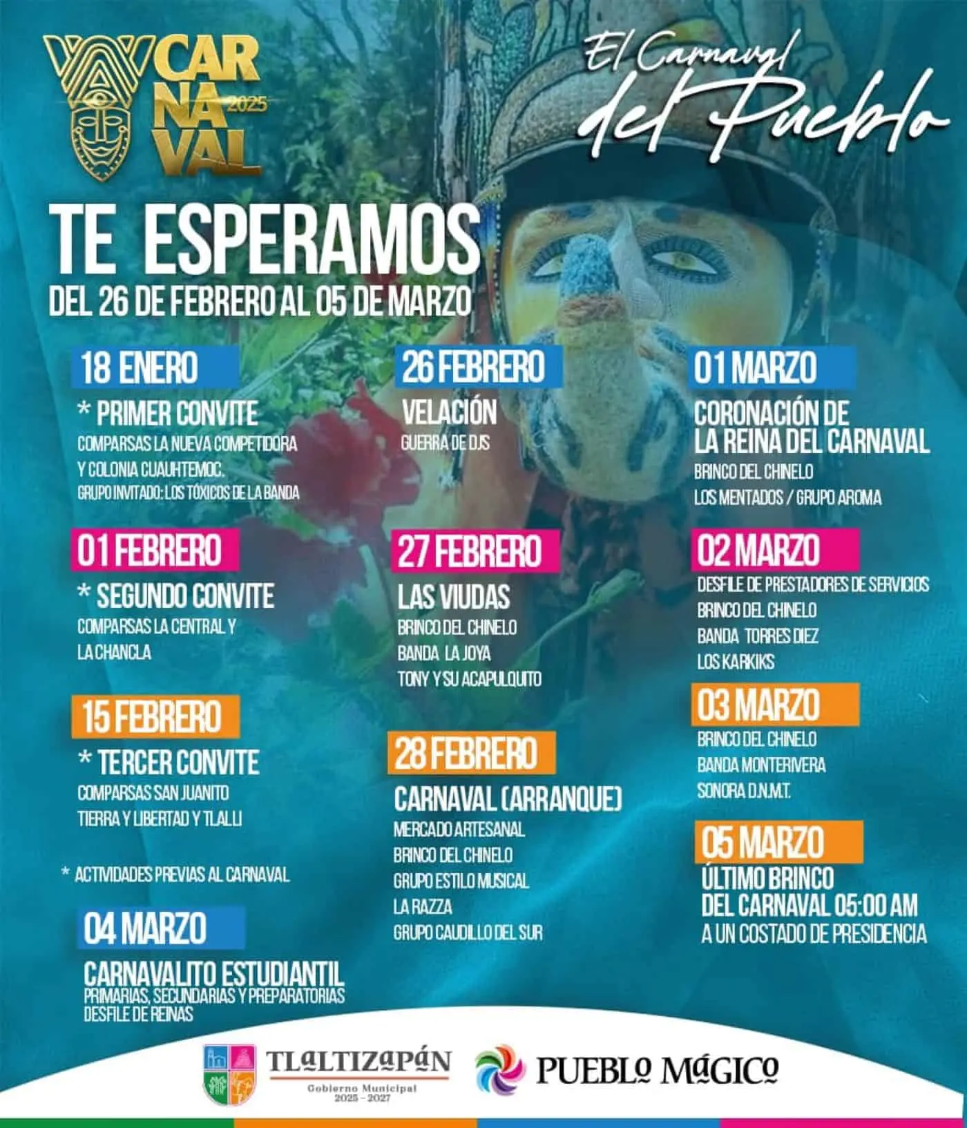 Programa de eventos del Carnaval de Tlaltizapán 2025, Foto: Cortesía