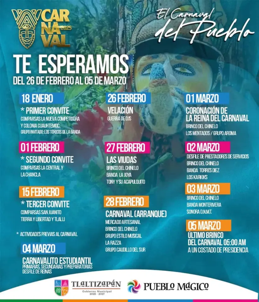 Programa de eventos del Carnaval de Tlaltizapán 2025