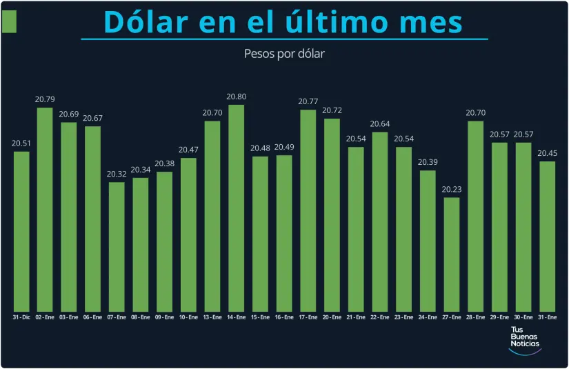 Dólar en el último mes. Gráfico. TBN.