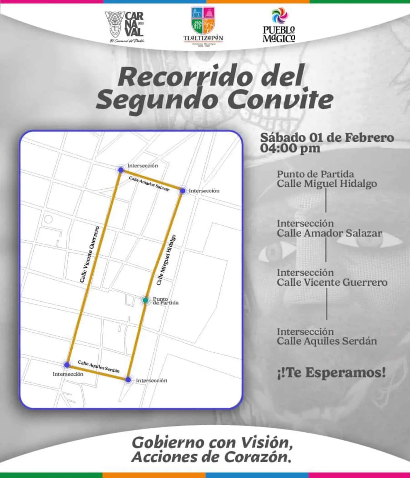 Ruta del Segundo Convite del Carnaval del Pueblo Mágico de Tlaltizapán 2025. Foto: Cortesía