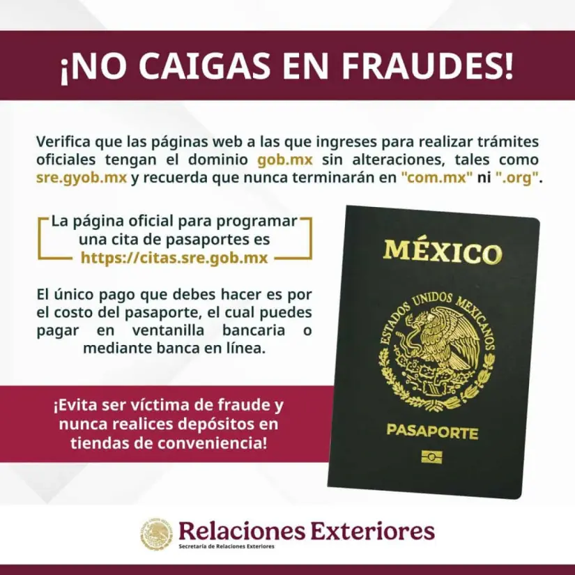  SRE alerta sobre fraudes en trámite de pasaporte mexicano