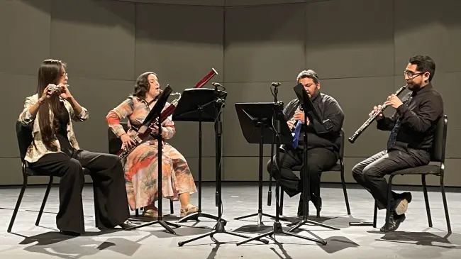 El Cuarteto Quinteto integrado por Nathali García, Fagot Ascensión Fuentes, Clarinete Alberto Estrada y Oboe Miguel Espino. Foto: Vicente Fonseca.