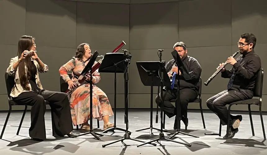 El Cuarteto Quinteto integrado por Nathali García, Fagot Ascensión Fuentes, Clarinete Alberto Estrada y Oboe Miguel Espino. Foto: Vicente Fonseca.