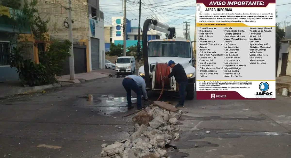 Listado de colonias que se quedarán sin agua en Culiacán.