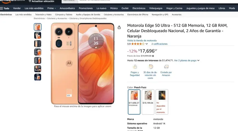 En oferta el Moto Edge 50 Ultra en Amazon por el Día de San Valentín. Foto: Captura de pantalla