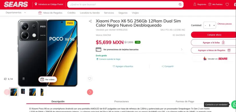 Oferta de San Valentín del Poco X6 en Sears. Foto: Captura de pantalla