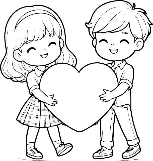 Parejita abrazando un corazón